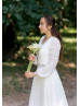 Long Sleeves Ivory Chiffon Church Wedding Dress